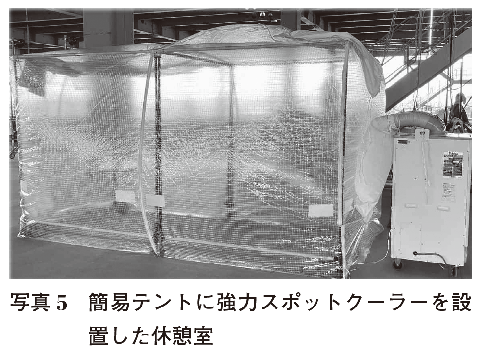 写真5 簡易テントに強力スポットクーラーを設置した休憩室